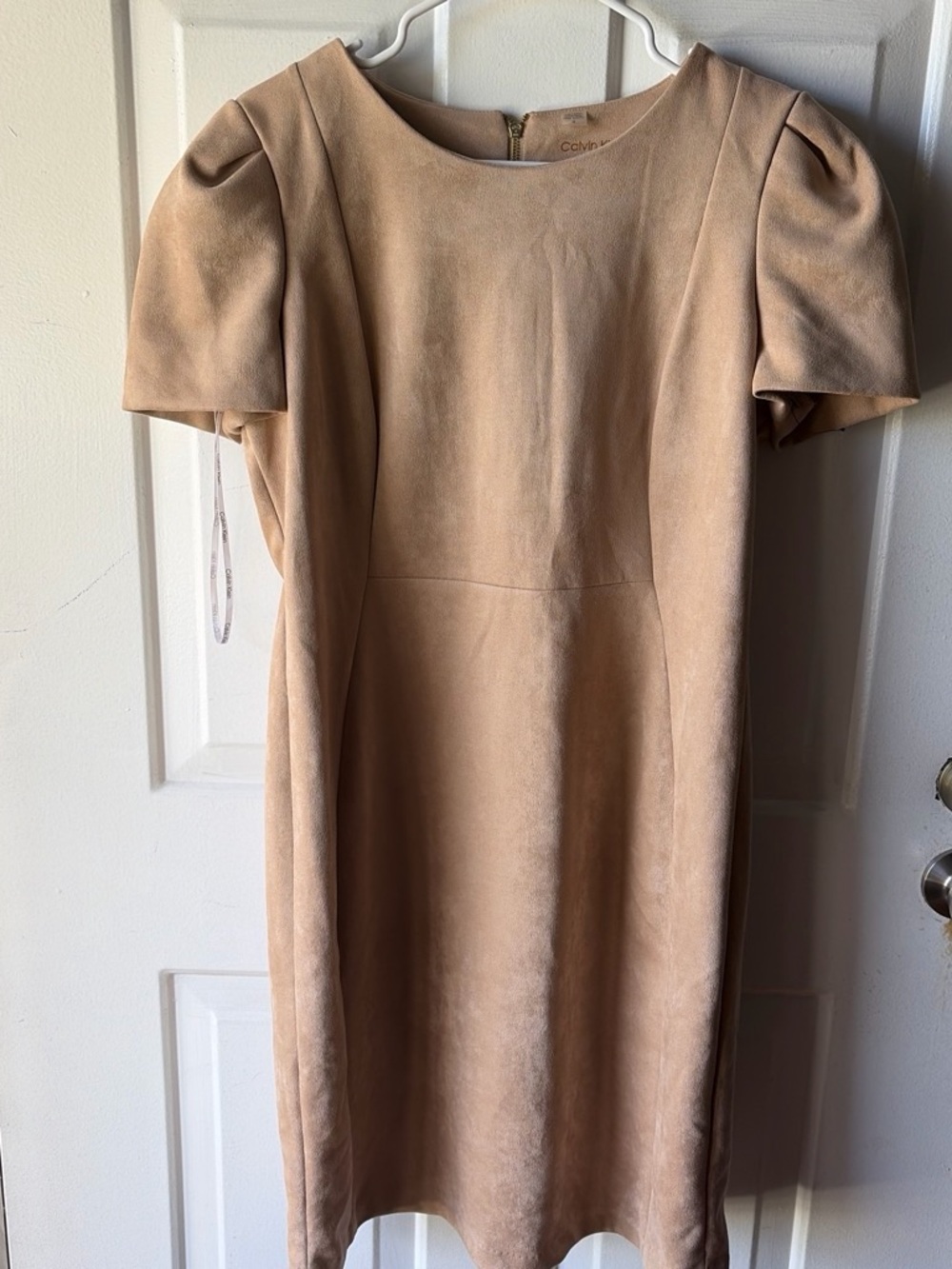 Calvin Klein Tan Short-Sleeve Suede Shift Dress
